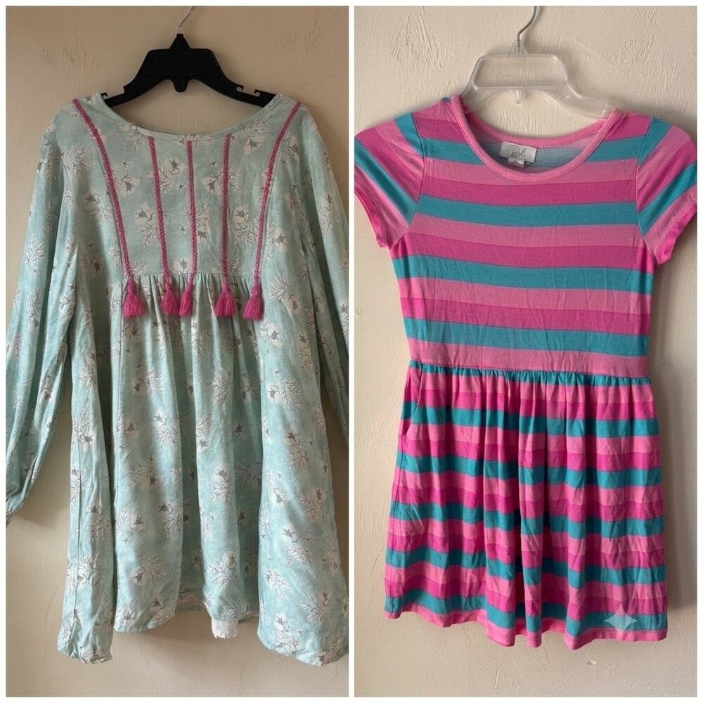 Bundle‎ of (2) Peek Girls Dresses 6/7 Floral Tassel Rayon Cotton